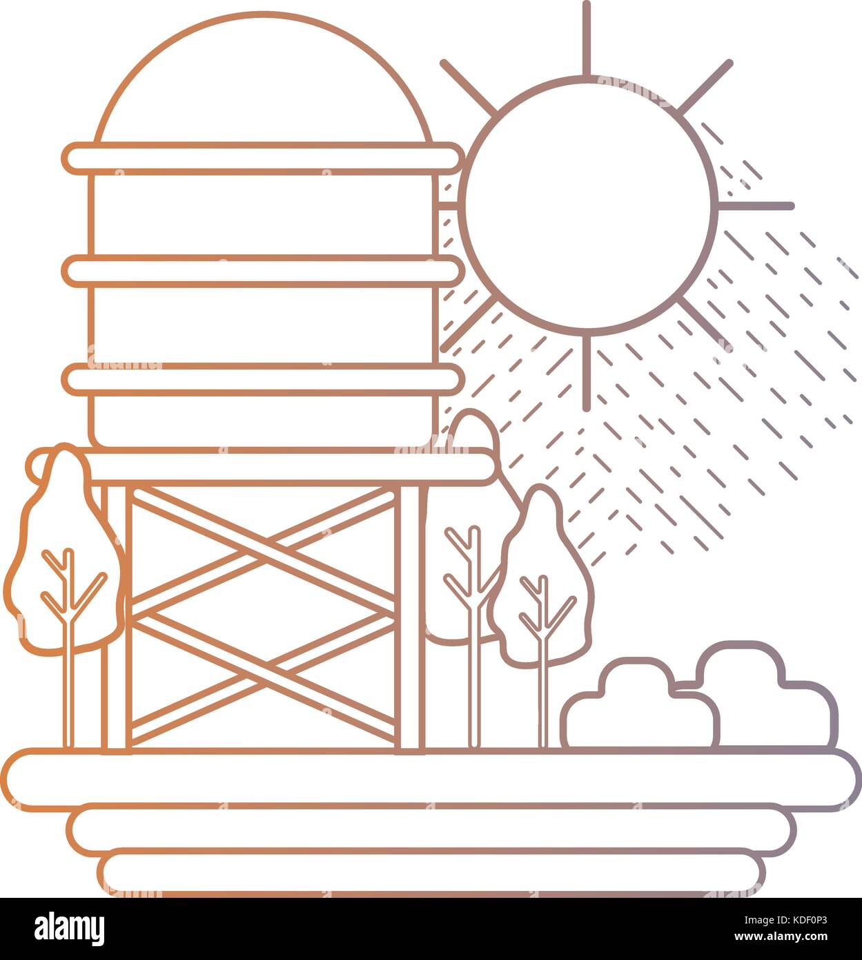 line water tank with trees and sun vector illustration Stock Vector