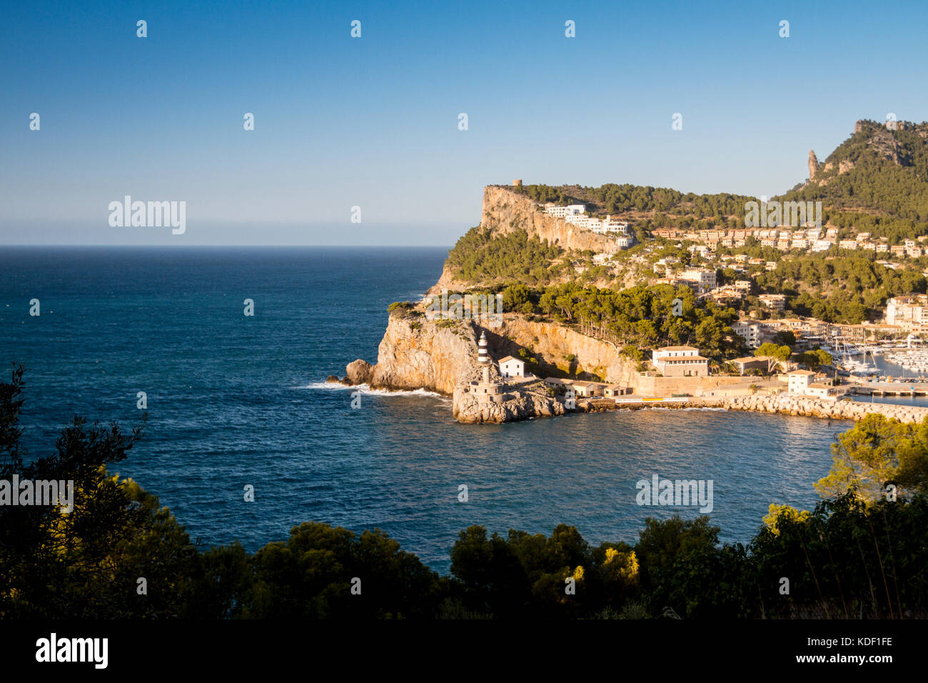 Aerial view of coast village known as Port de Soller, Majorca, Balearic Islands Stock Photo