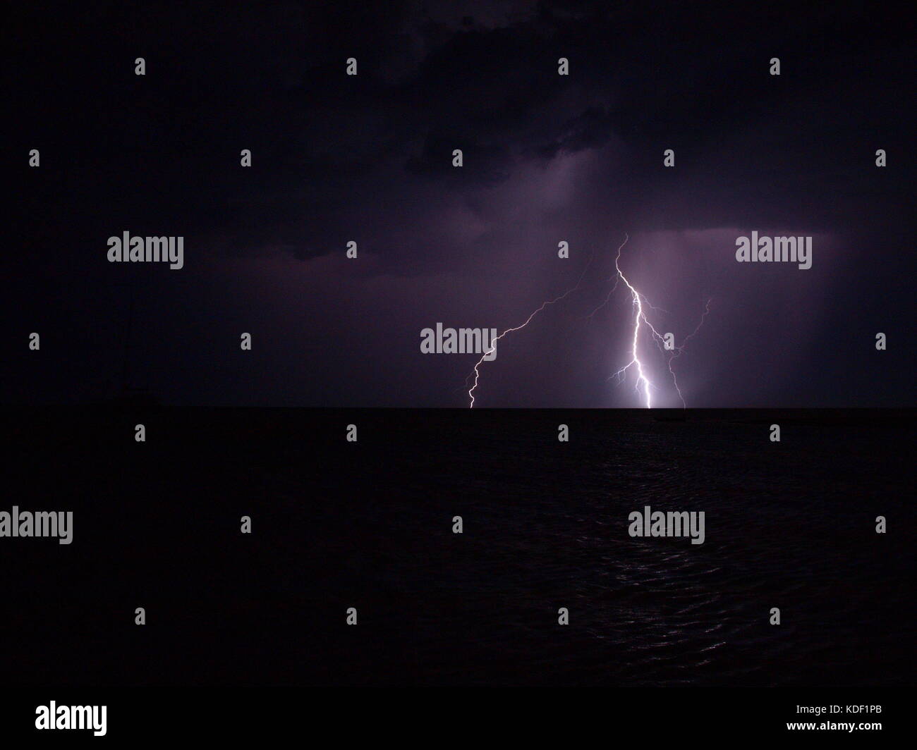 Lightning hitting the water surface at night Stock Photo Alamy