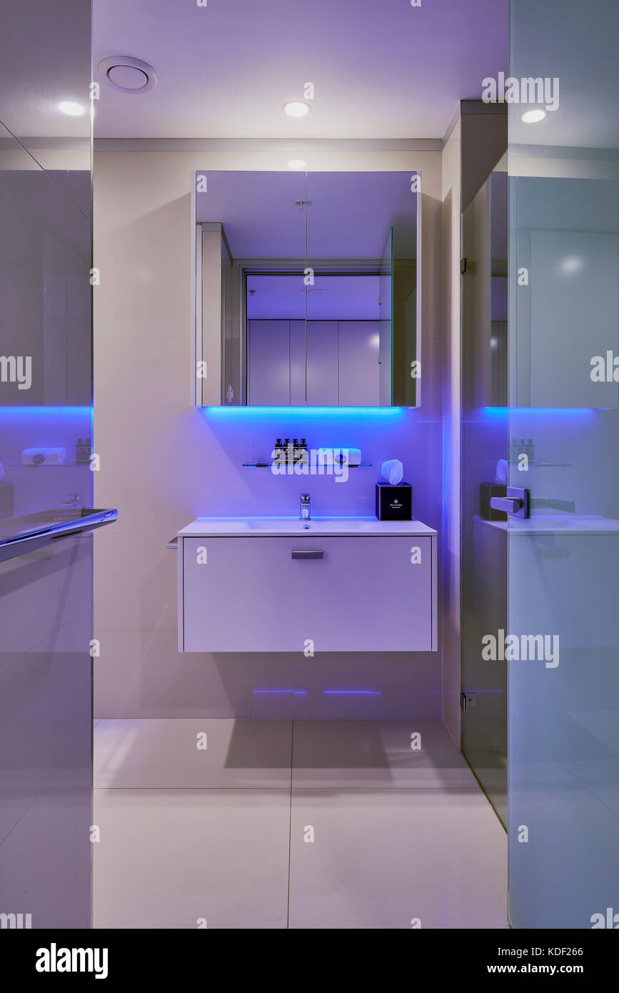 Bathroom featuring coloured LED lighting. Good Life Suites, Crows Nest