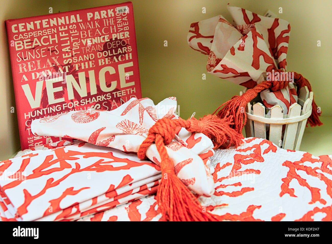 Coral And White Colored Home Decor Gift On Sale In A Store In