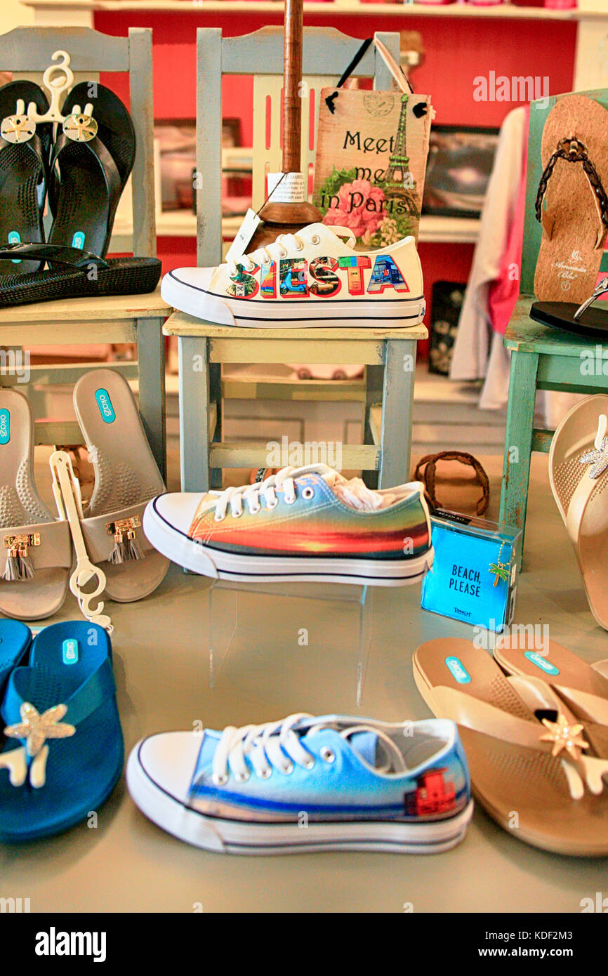 Fashionable Beach sneakers on sale in a store in Siesta Key, Sarasota  Florida USA Stock Photo - Alamy