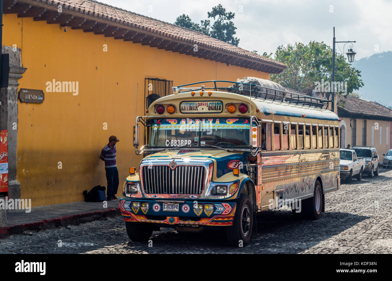 Chicken bus, Antigua, Guatemala Stock Photo
