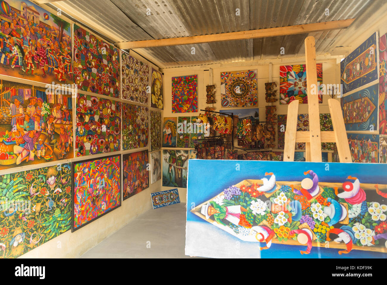 Mayan oil painting Art shop, Guatemala Stock Photo
