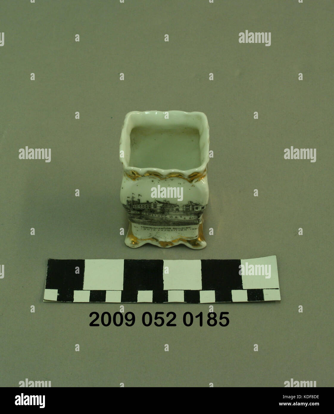 Square Mouthed Miniature Ceramic Vase With Black Transfer Image of the