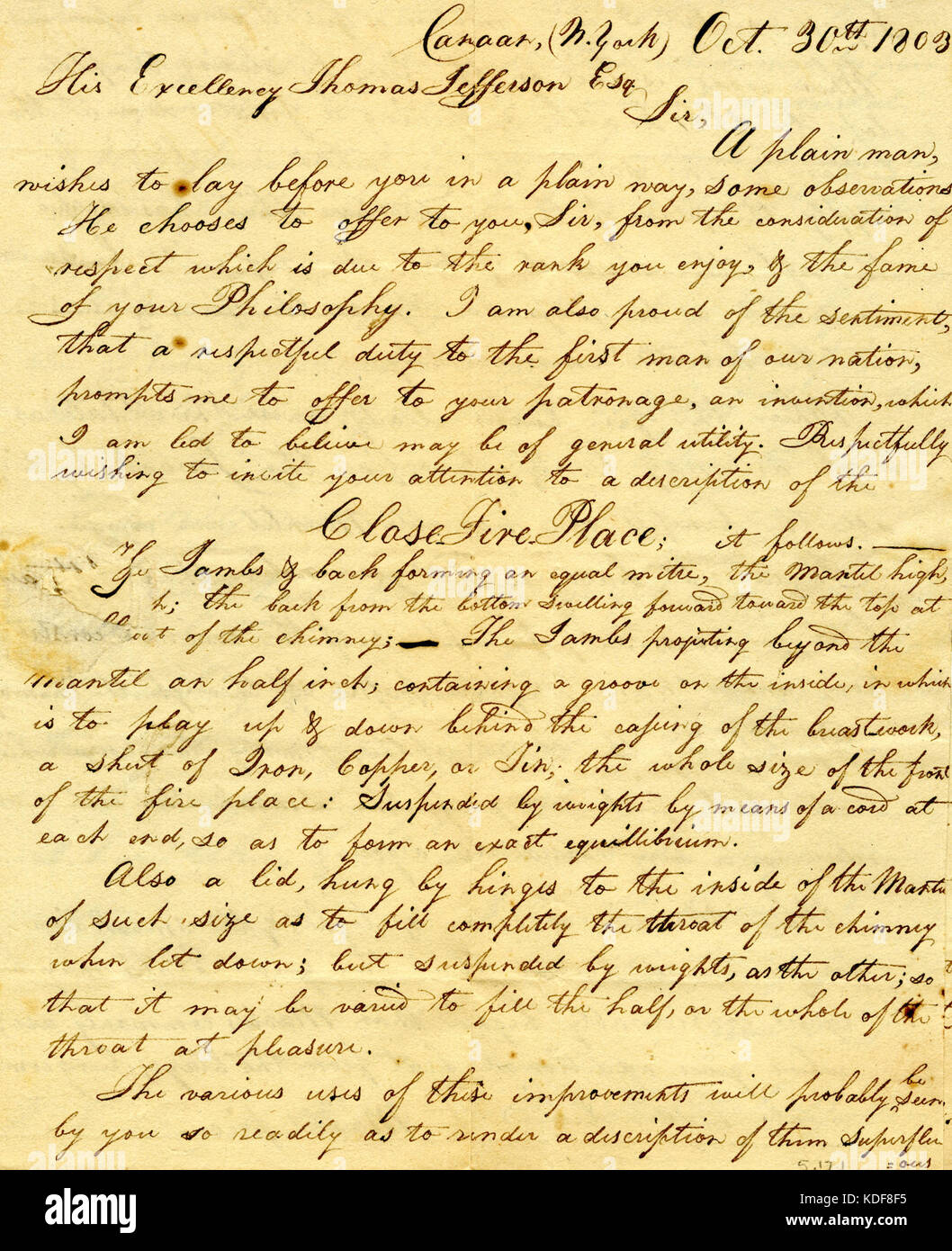 Letter signed Horatio G. Spafford, Canaan, New York, to Thomas Jefferson, October 30, 1803 Stock Photo