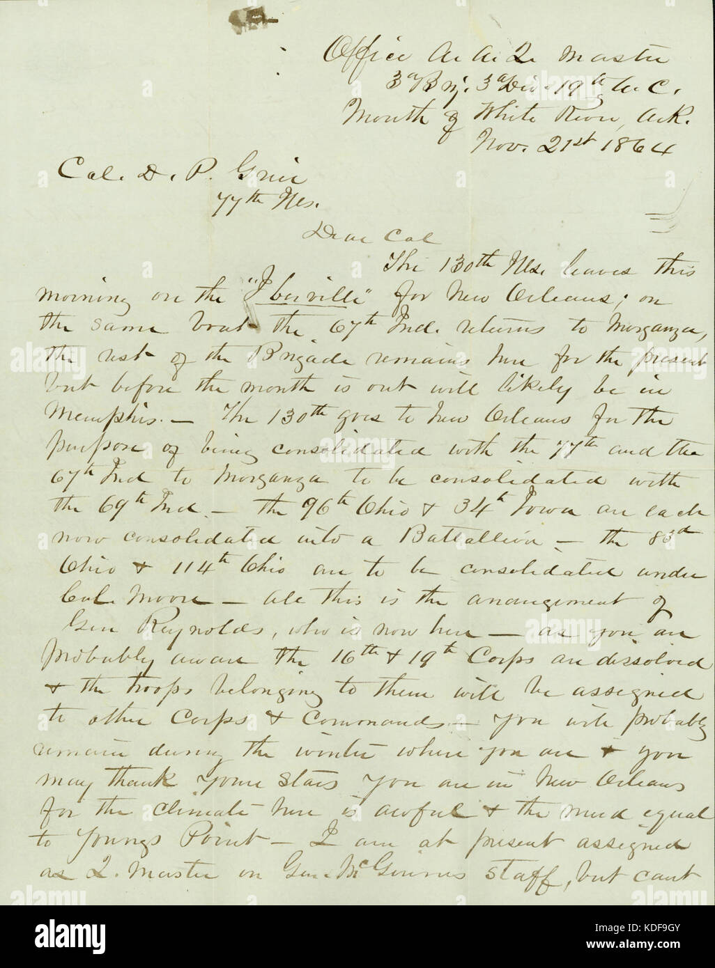 Letter from David McKinney, mouth of White River, Ark., to D.P. Grier