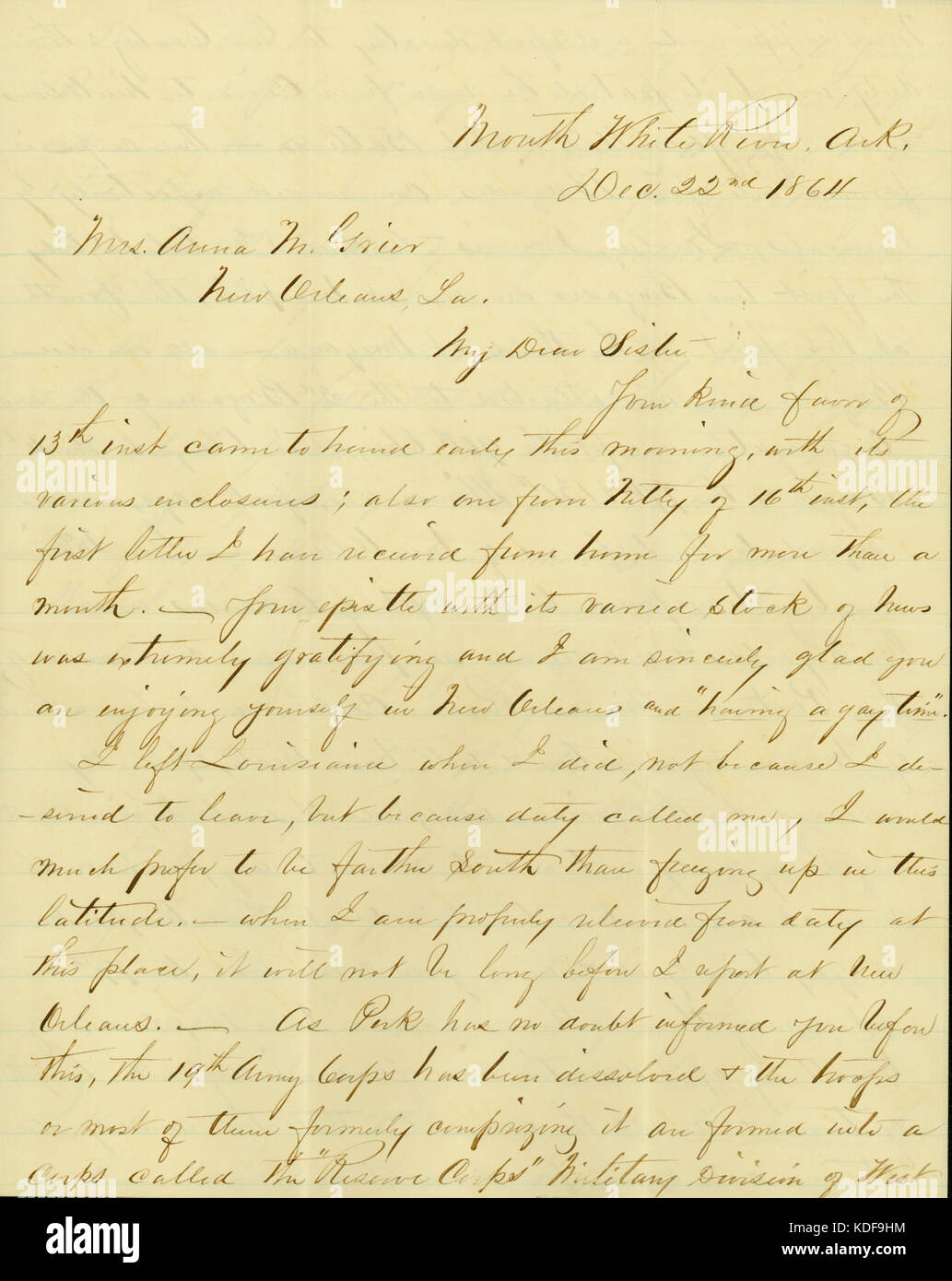 Letter from David McKinney, Mouth White River, Ark., to Anna McKinney