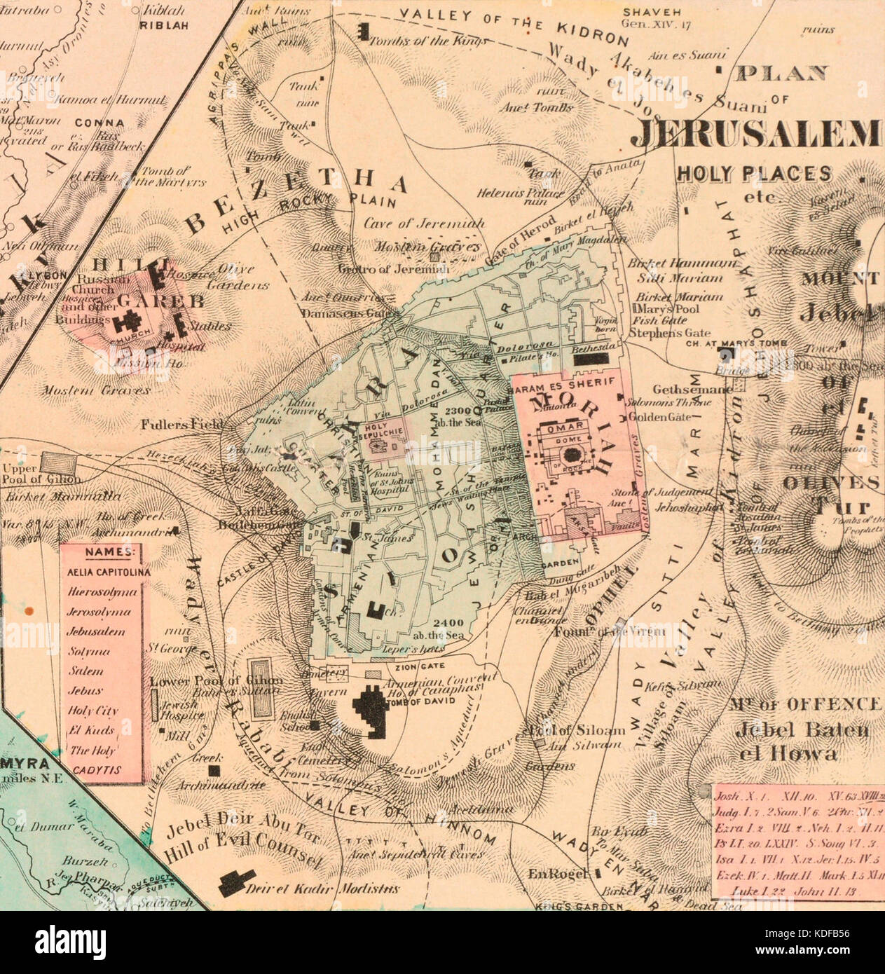 Jerusalem. Rawson, A.L. Map of Palestine and all Bible lands. 1873 Stock Photo