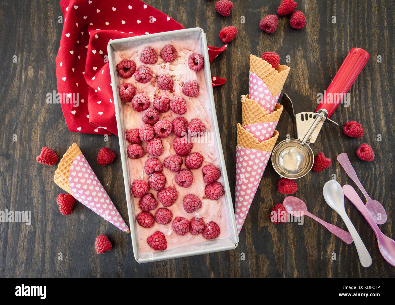 Homemade raspberry ice cream with fresh berries Stock Photo Alamy