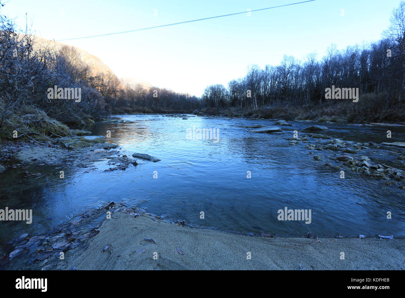 River With Shell Ice On An Cold Autumn Morning Stock Photo