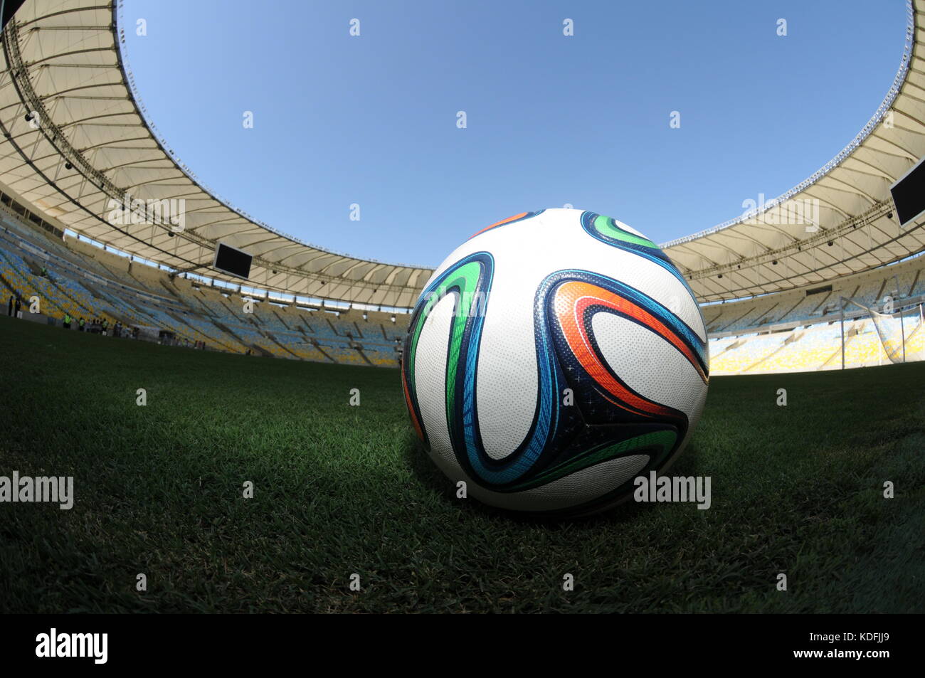 Official soccer ball of the 2014 World Cup in Brazil at the stadium of  Maracanã Stock Photo - Alamy, image size:1300x953