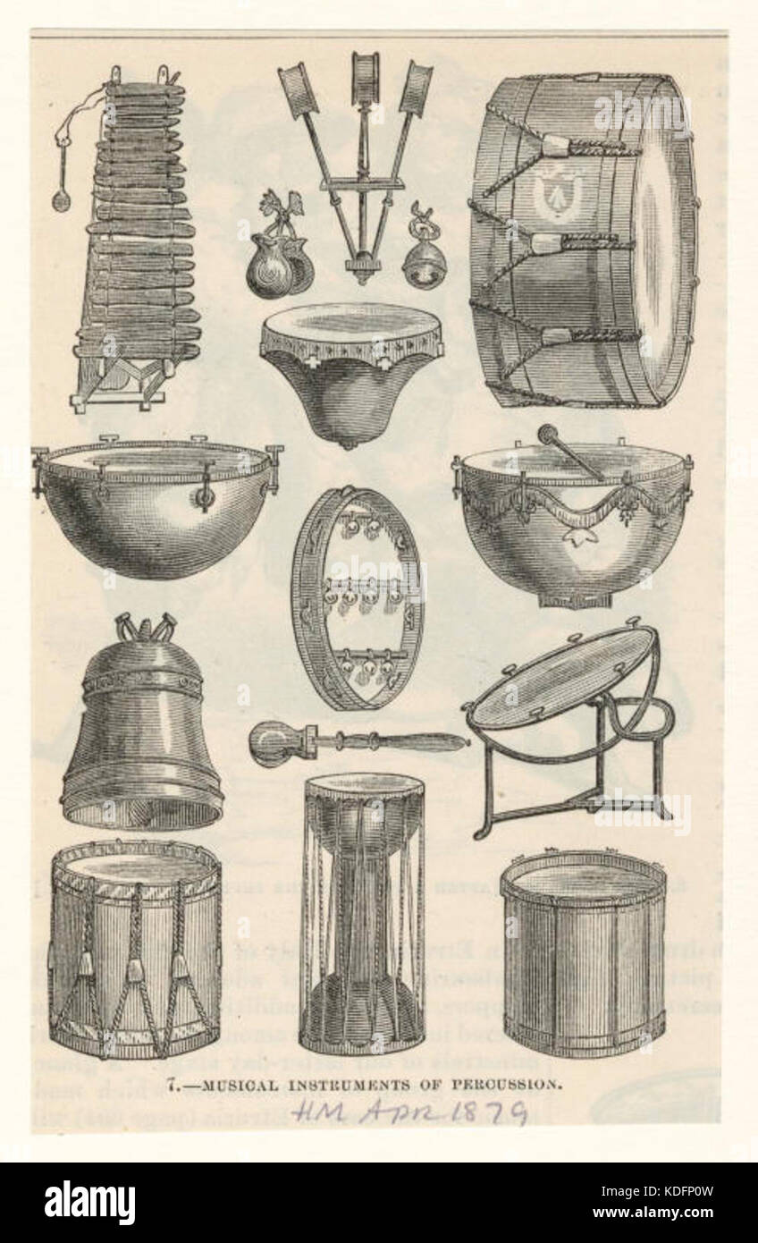 Musical instruments of percussion Harper's magazine Apr 1879 Stock