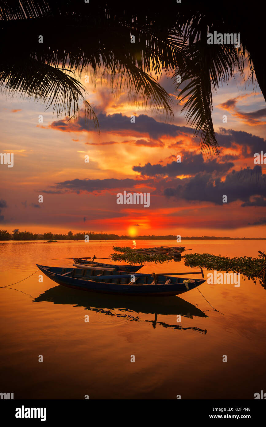 Vinh Cura Dai river in Hoi An Vietnam at sunset Stock Photo - Alamy