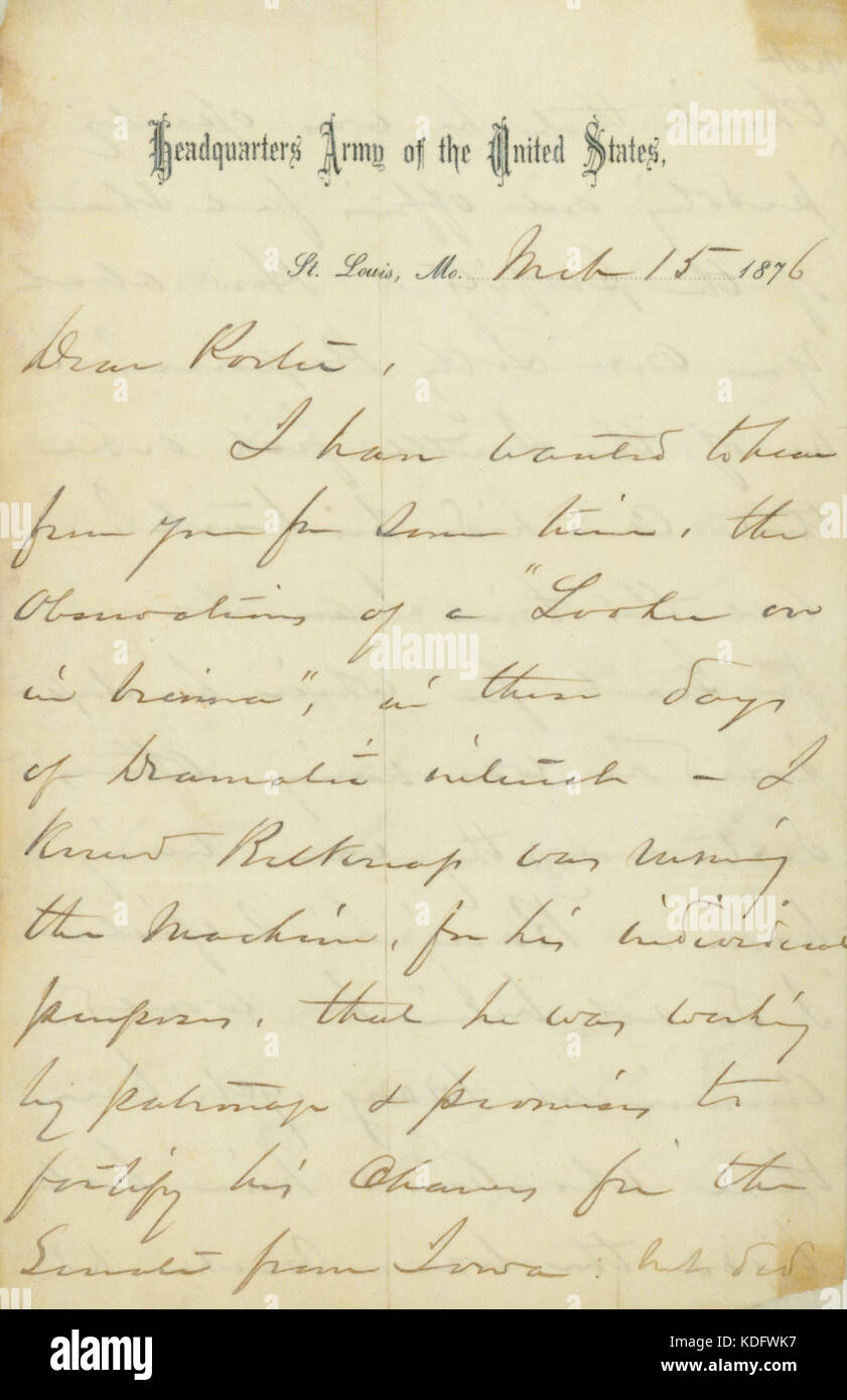 Letter signed W.T. Sherman, St. Louis, to (Admiral David Dixon) Porter, March 15, 1876 Stock Photo