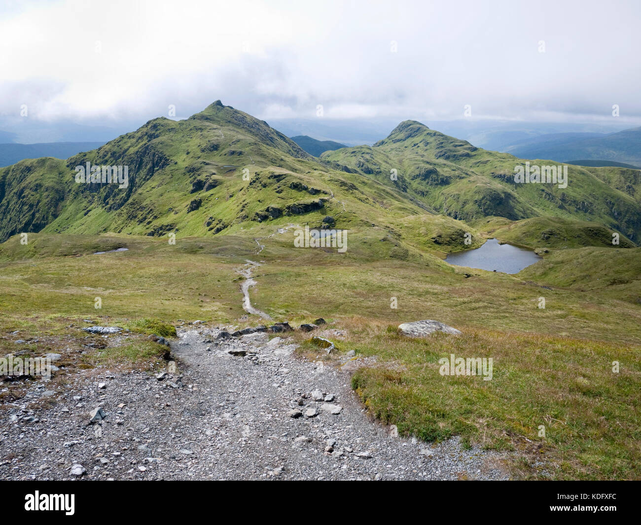 View along the Tarmachan Ridge from Meall nan Tarmachan to Meall Garbh (L) and Beinn nan Eachan (R) Stock Photo