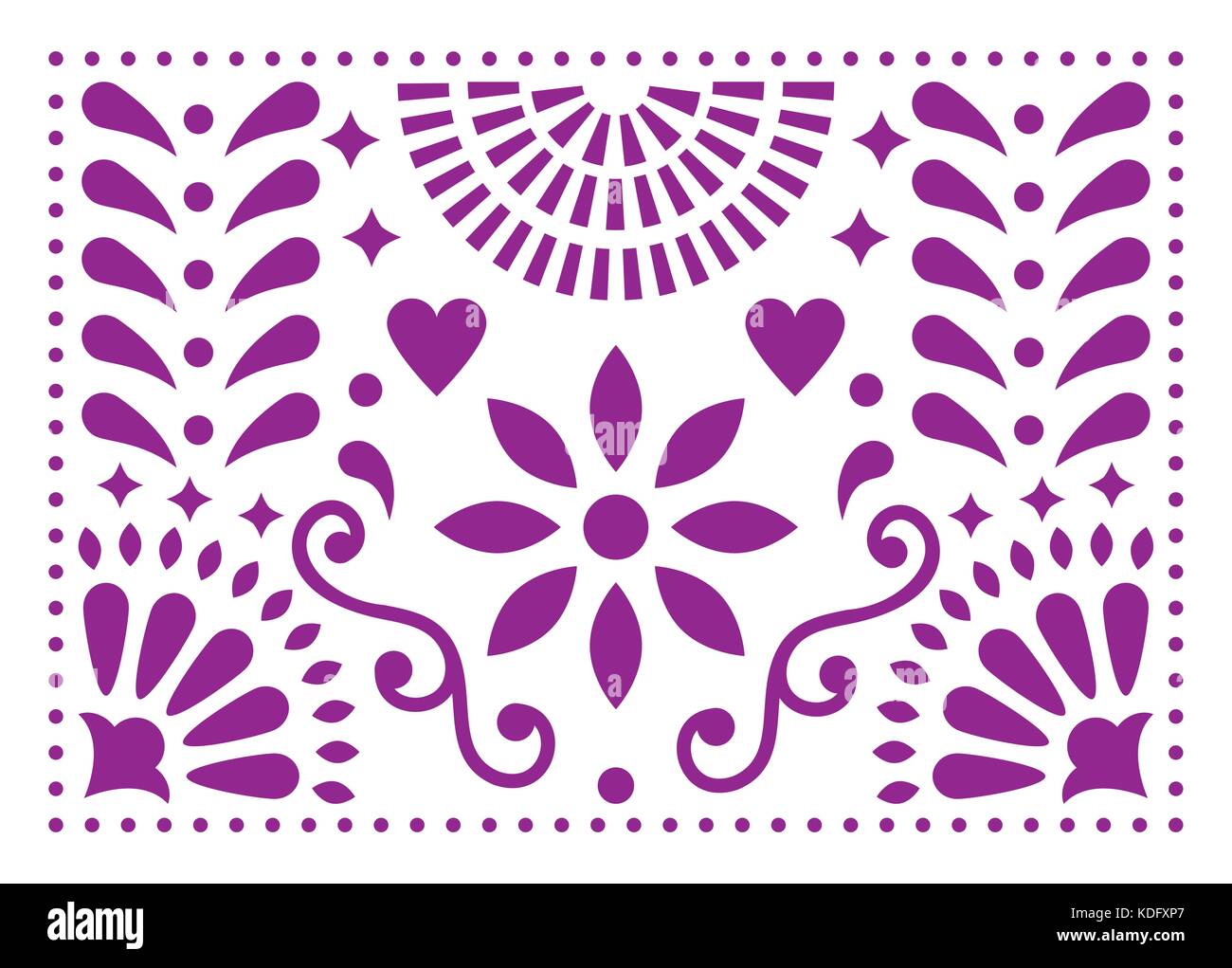 Mexican folk art vector pattern, purple design with flowers inspired by traditional art form Mexico Stock Vector