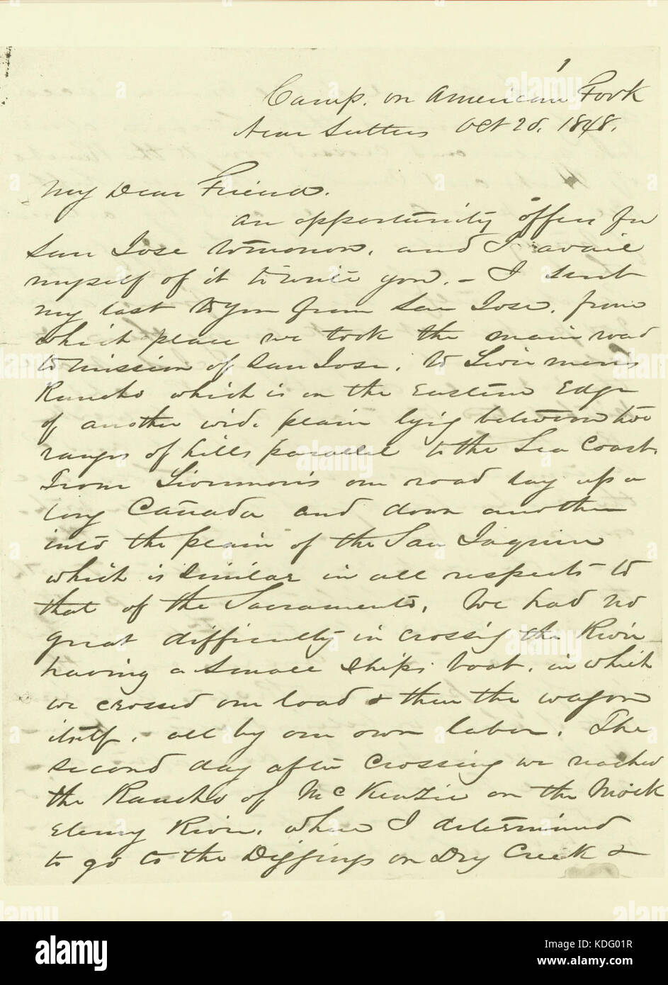 Letter from W.T. Sherman, Camp on American Fork, to My Dear Friend, October 28, 1848 Stock Photo