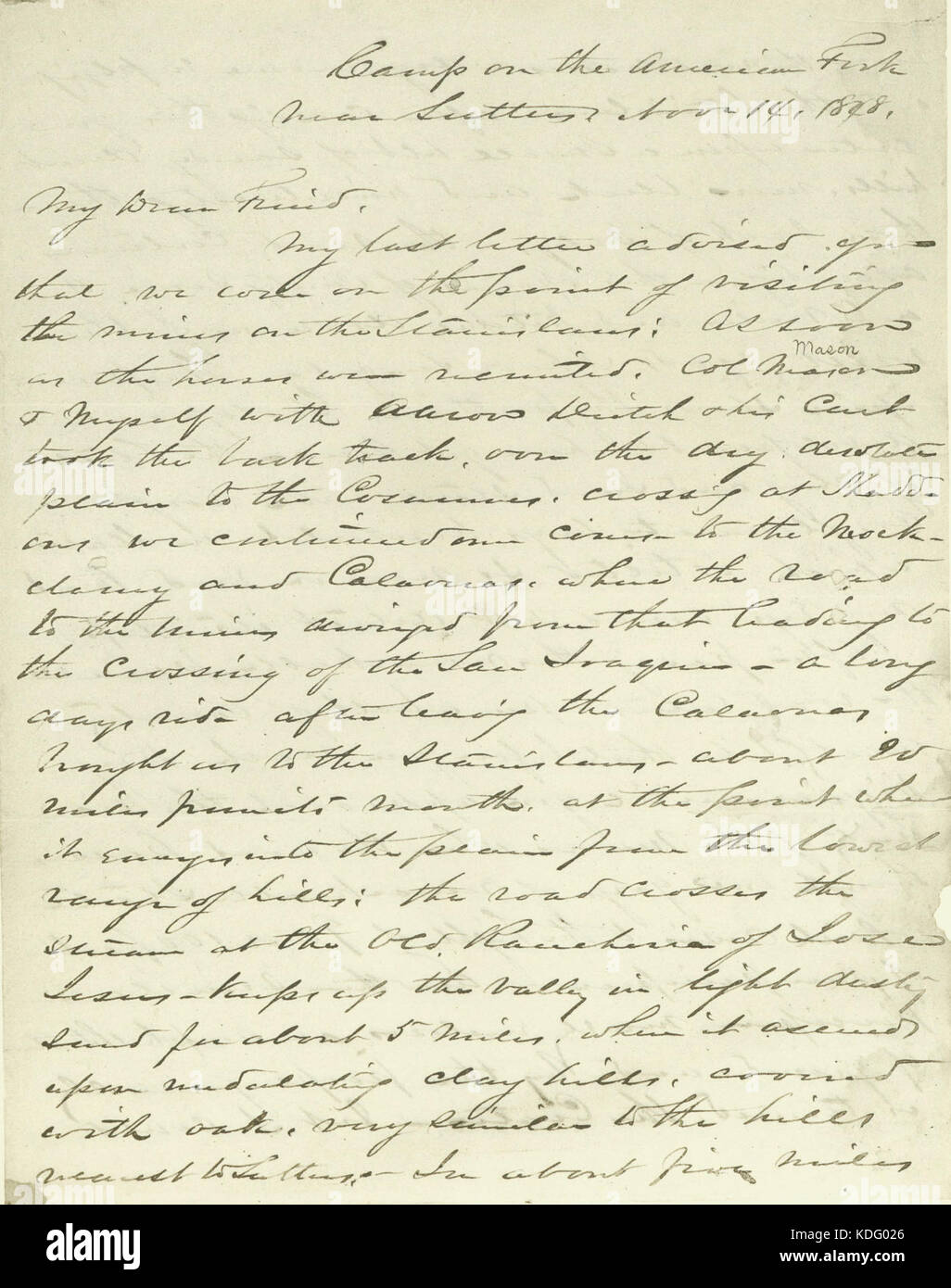 Letter from (William T.) Sherman, camp on the American Fork, to My Dear Friend, November 14, 1848 Stock Photo