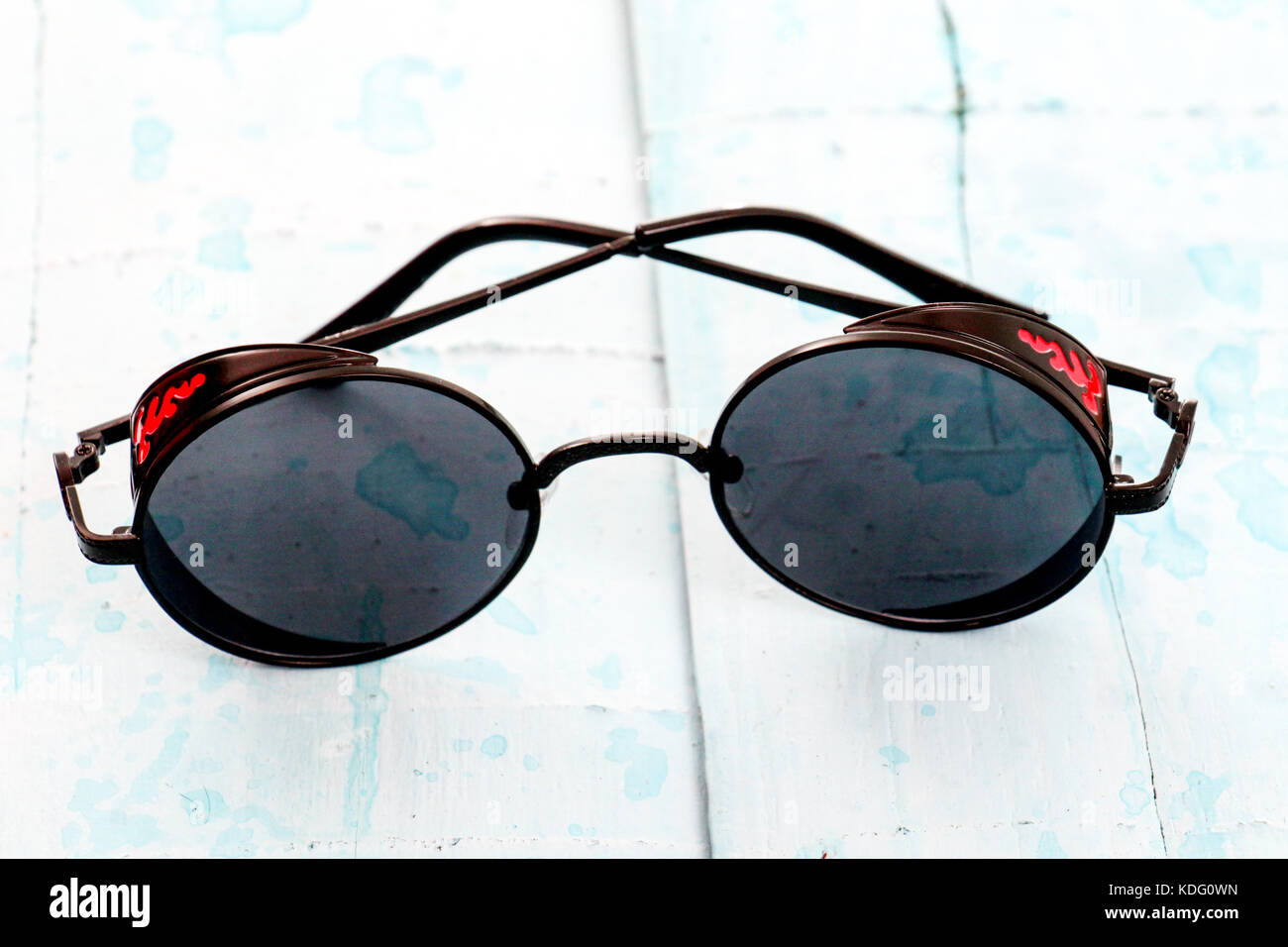 round polarized retro sunglasses, image of a Stock Photo Alamy