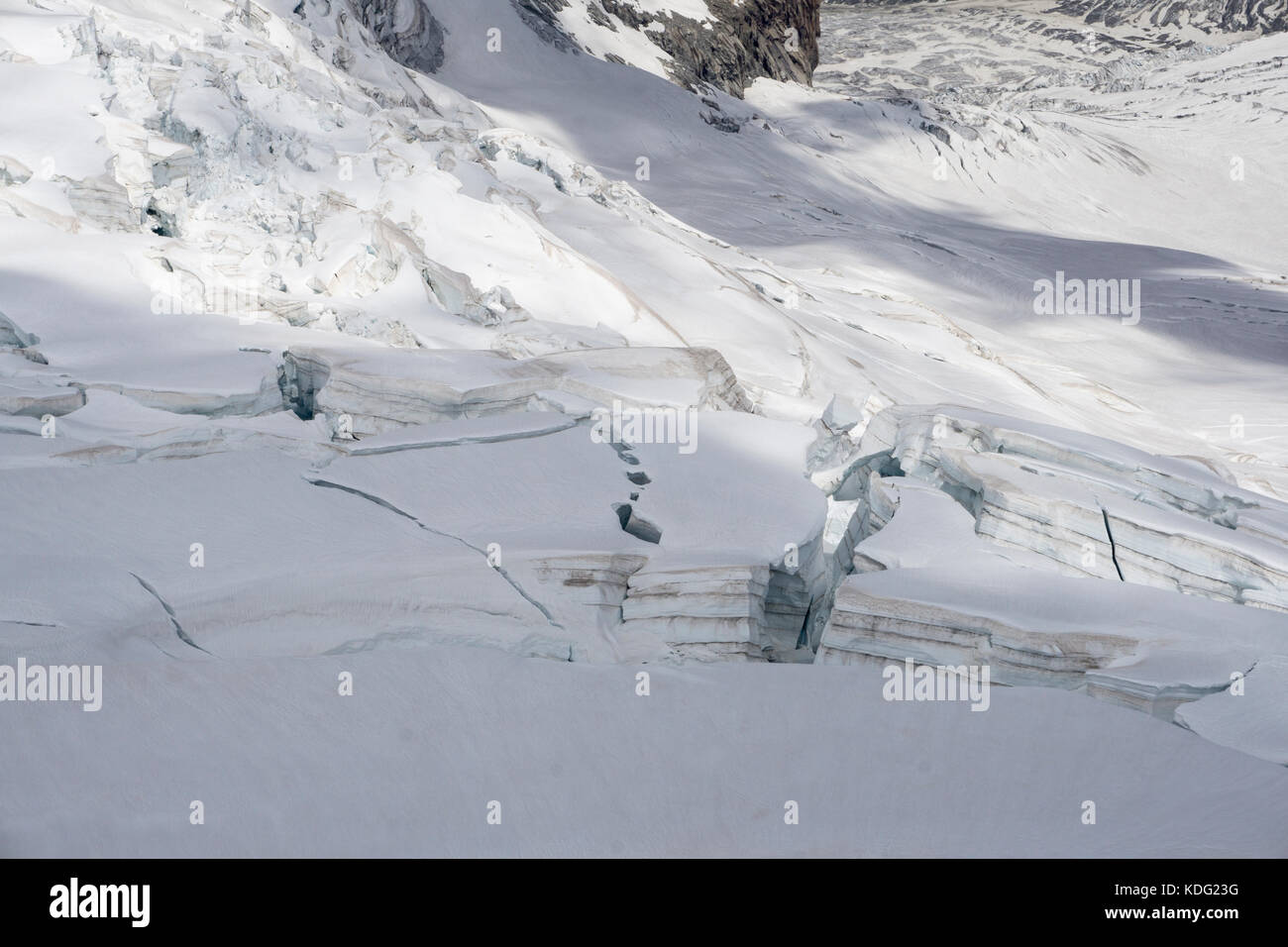 Glacier crevasses and seracs in a snow field in the Mont Blanc area ...