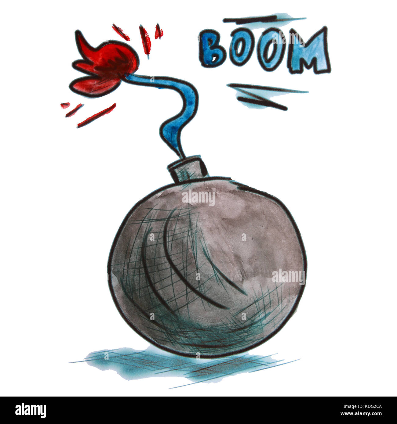 watercolor black bomb cartoon drawing isolated on a white background Stock Photo