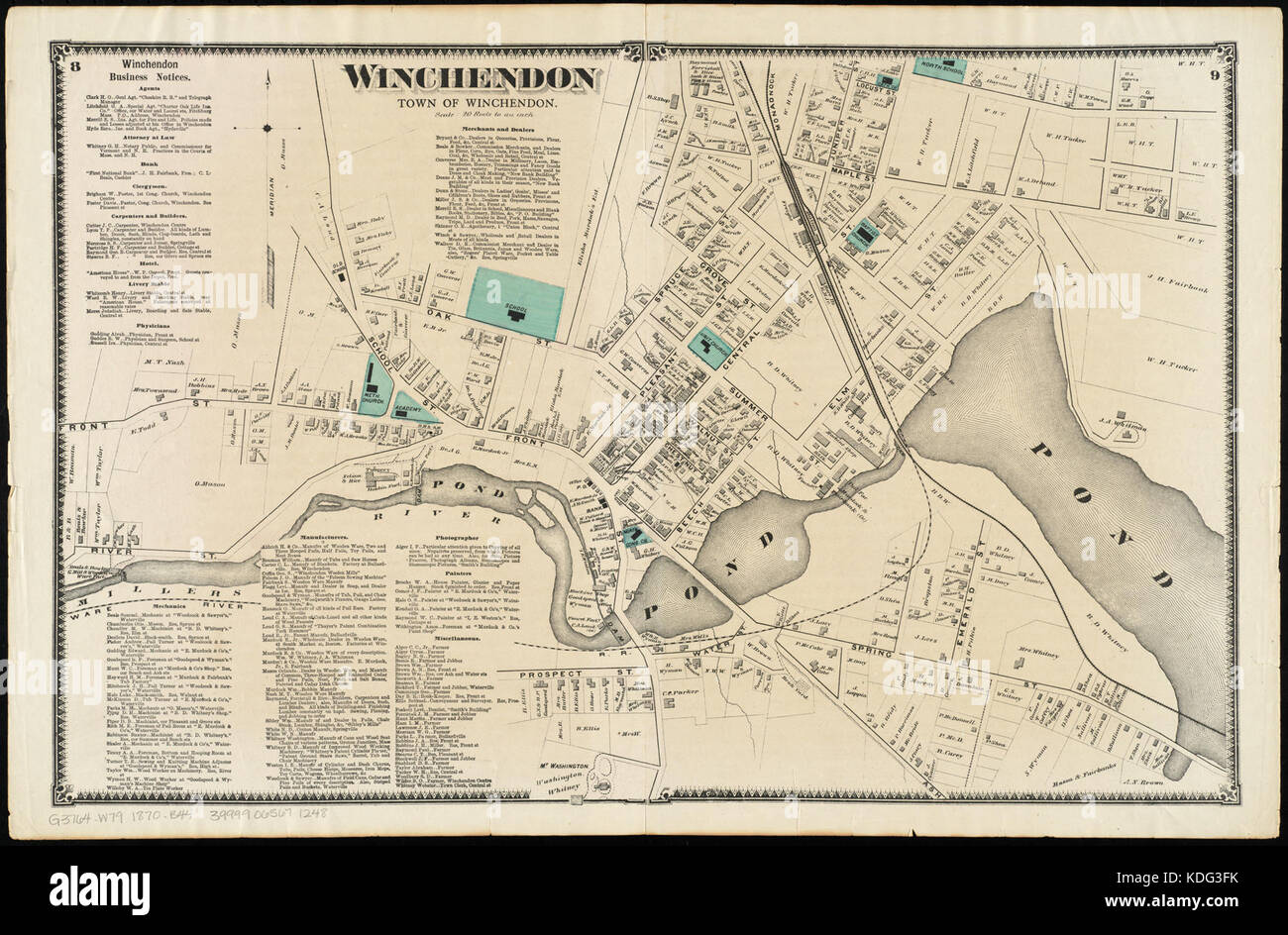 Map of Winchendon, Massachusetts in 1870 Stock Photo Alamy