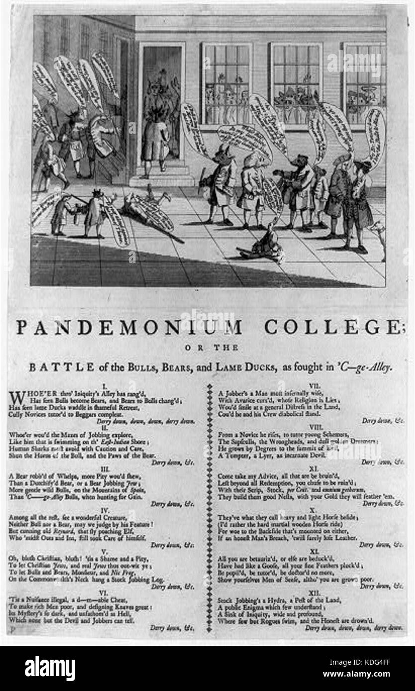 Pandemonium college, or The battle of the bulls, bears, and lame ducks, as fought in 'C ge  Alley LCCN89714821 Stock Photo