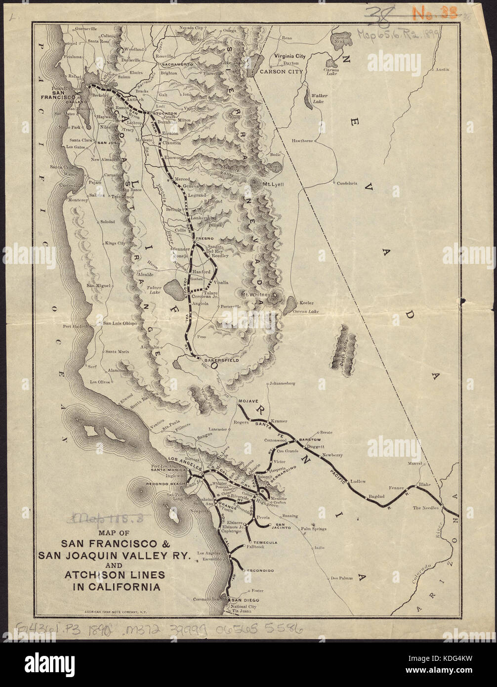Map of San Francisco and San Joaquin Valley Ry. and Atchison lines in California (13962049896) Stock Photo