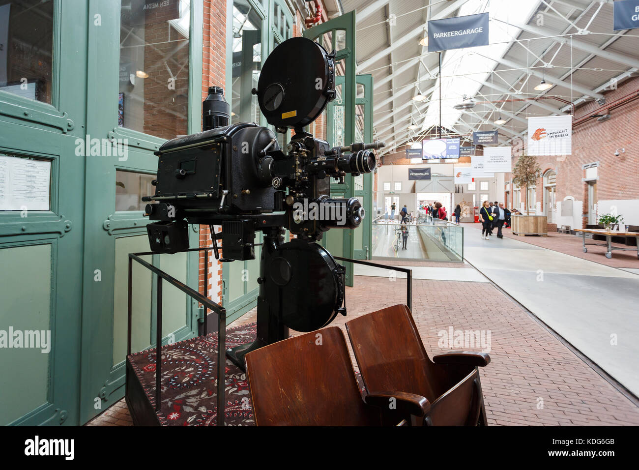 Amsterdam, Netherlands September 22 2017 Old camera in Film Hallen Amsterdam, located on the