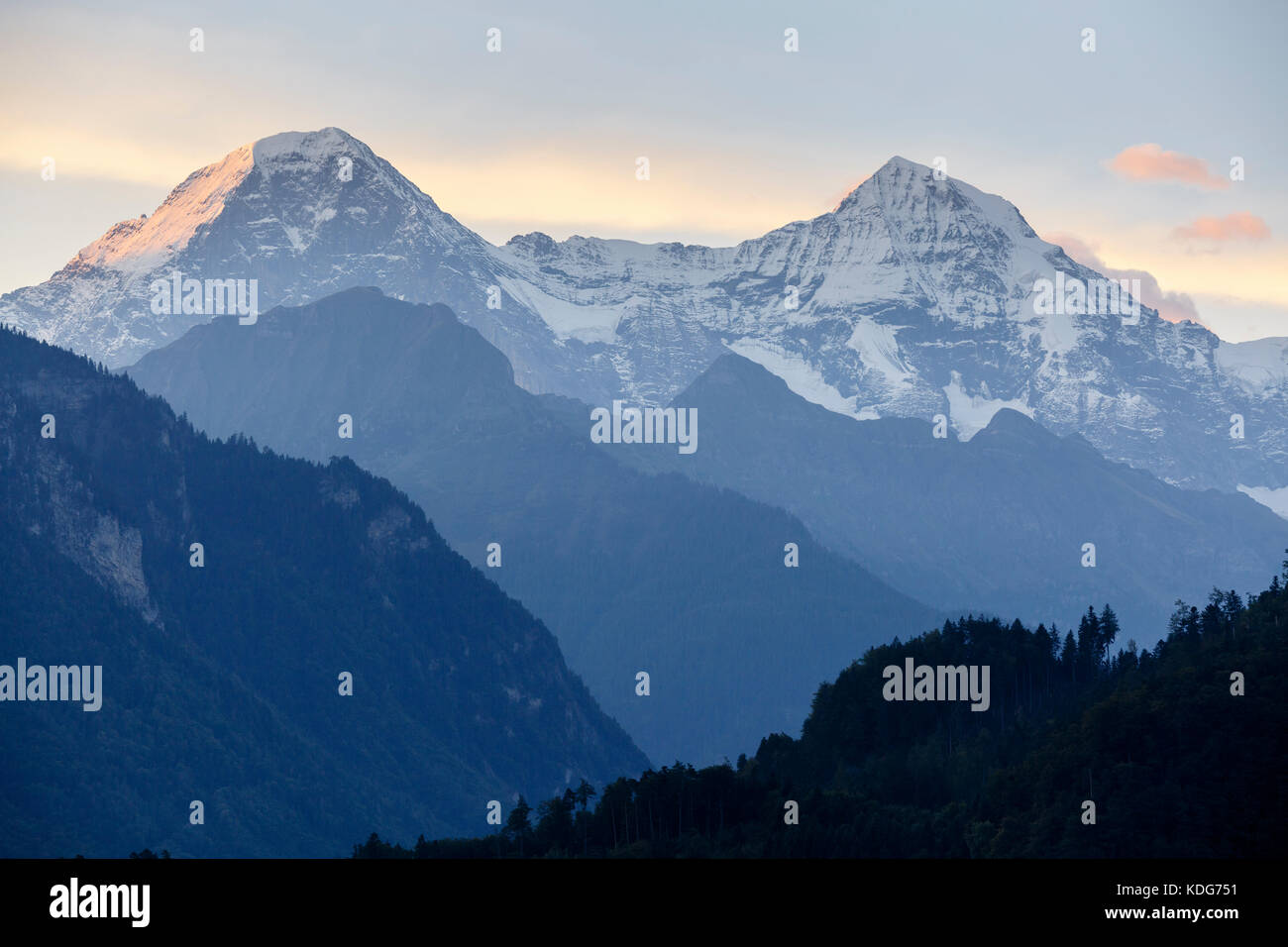 Bernese Oberland - the Eiger and the Mönch from Unterseen, Interlaken, Switzerland Stock Photo