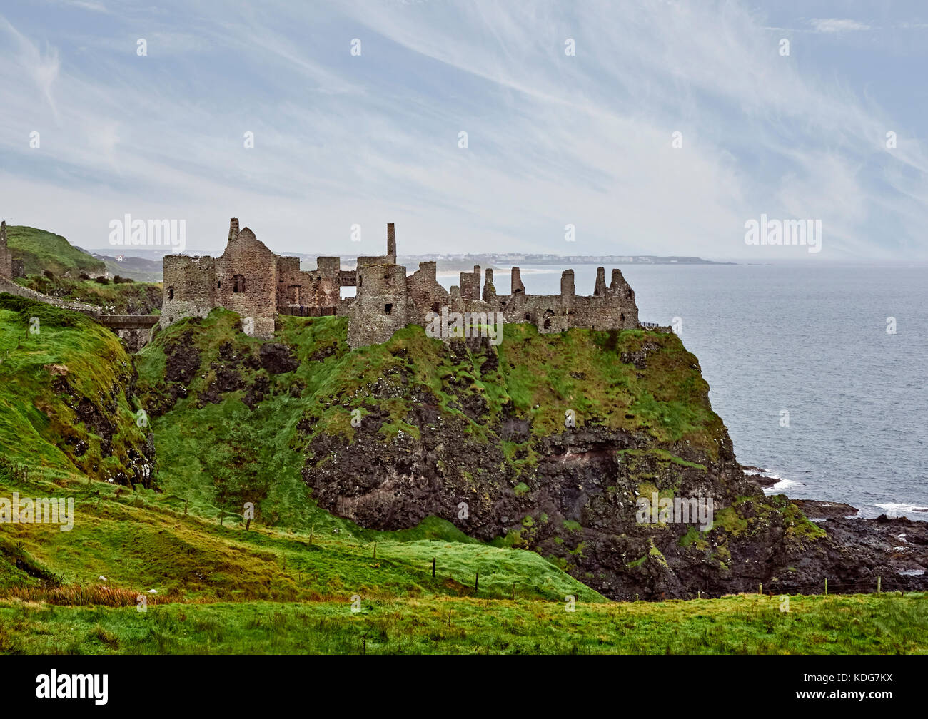 Dunluce castle used in the Game of Thrones as House of Greyjoy near Portrush on the Causeway Coastal Route County Antrim Northern Ireland Stock Photo