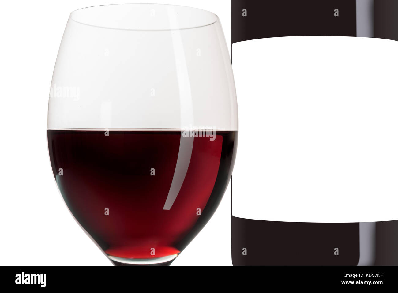 blank label on a bottle of red wine with the glass Stock Photo