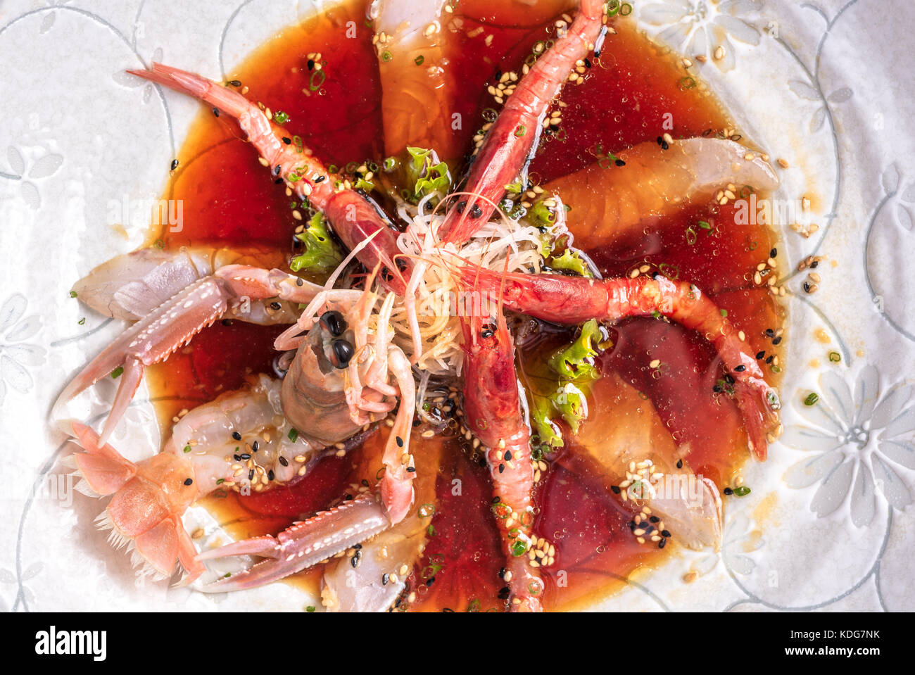 full plate of sushi and sashimi in a japanese restaurant Stock Photo ...