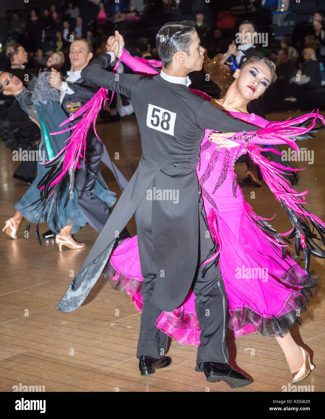 Ballroom dancers at the International Ballroom Championships  at the International Hall, Brentwood., Stock Photo