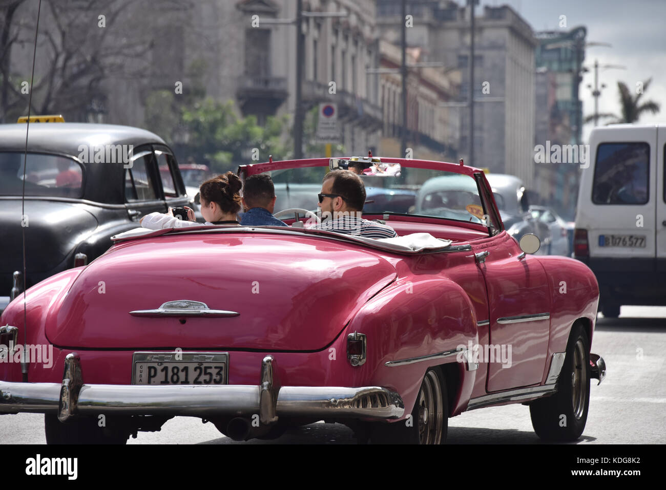 Vintage Cars on the road Havana Vieja , Cuba Stock Photo