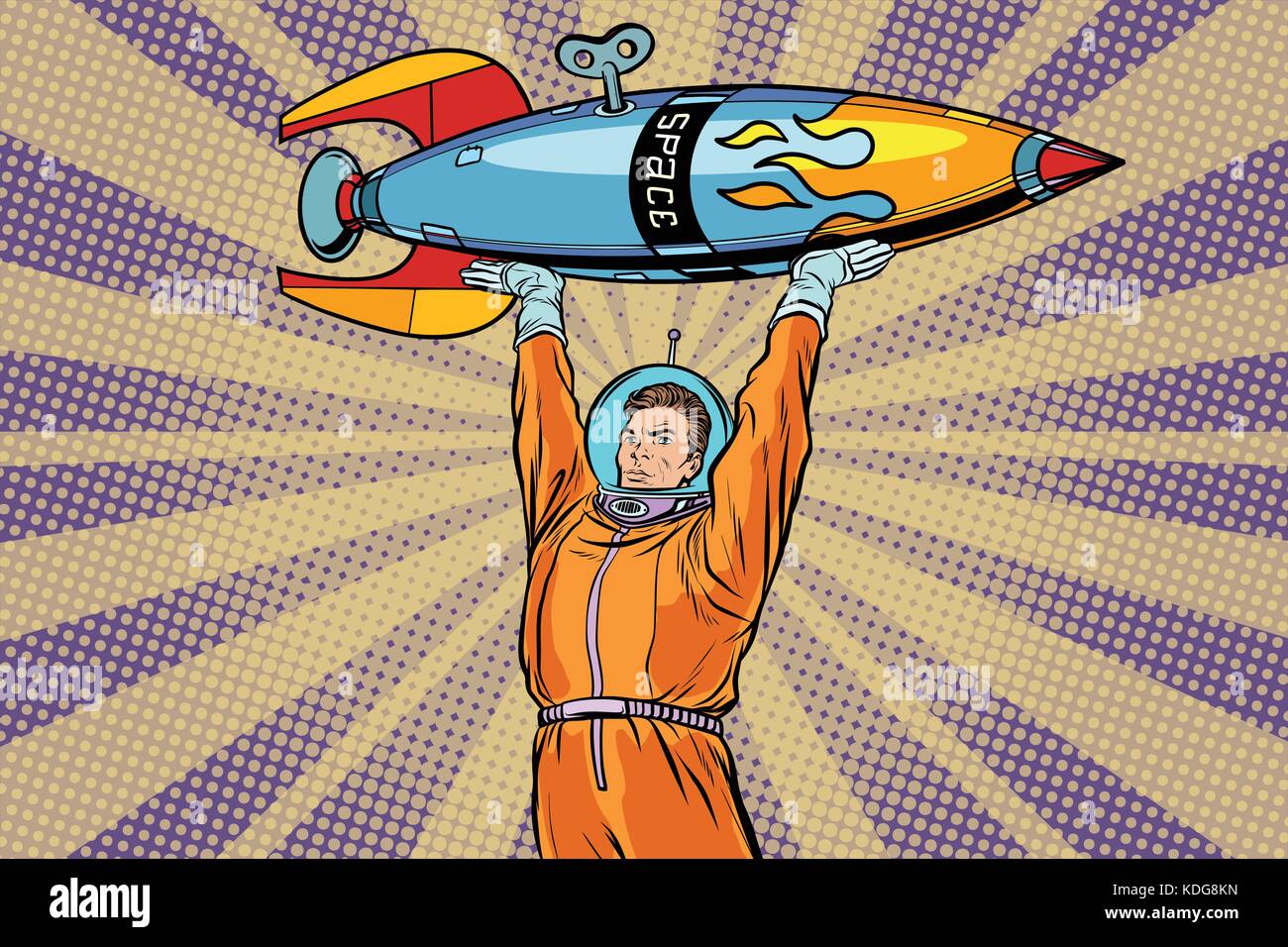Astronaut Holding A Space Rocket Pop Art Retro Vector Illustrator Stock Vector Image Art Alamy