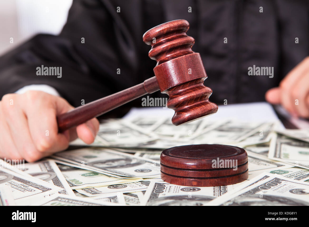 Closeup Of Male Judge Hitting Mallet On Banknote Stock Photo Alamy