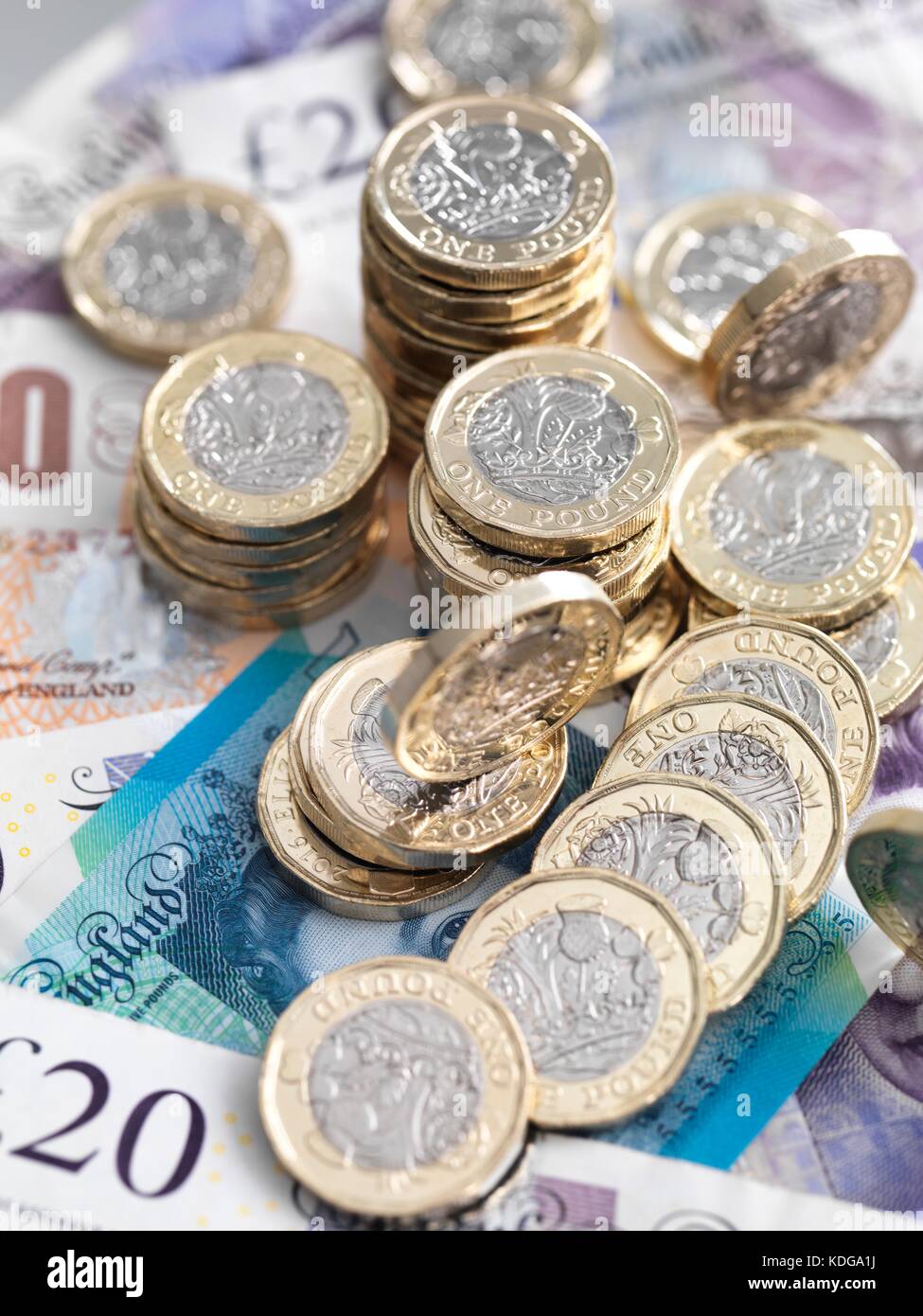 Pound coins and bank notes Stock Photo Alamy