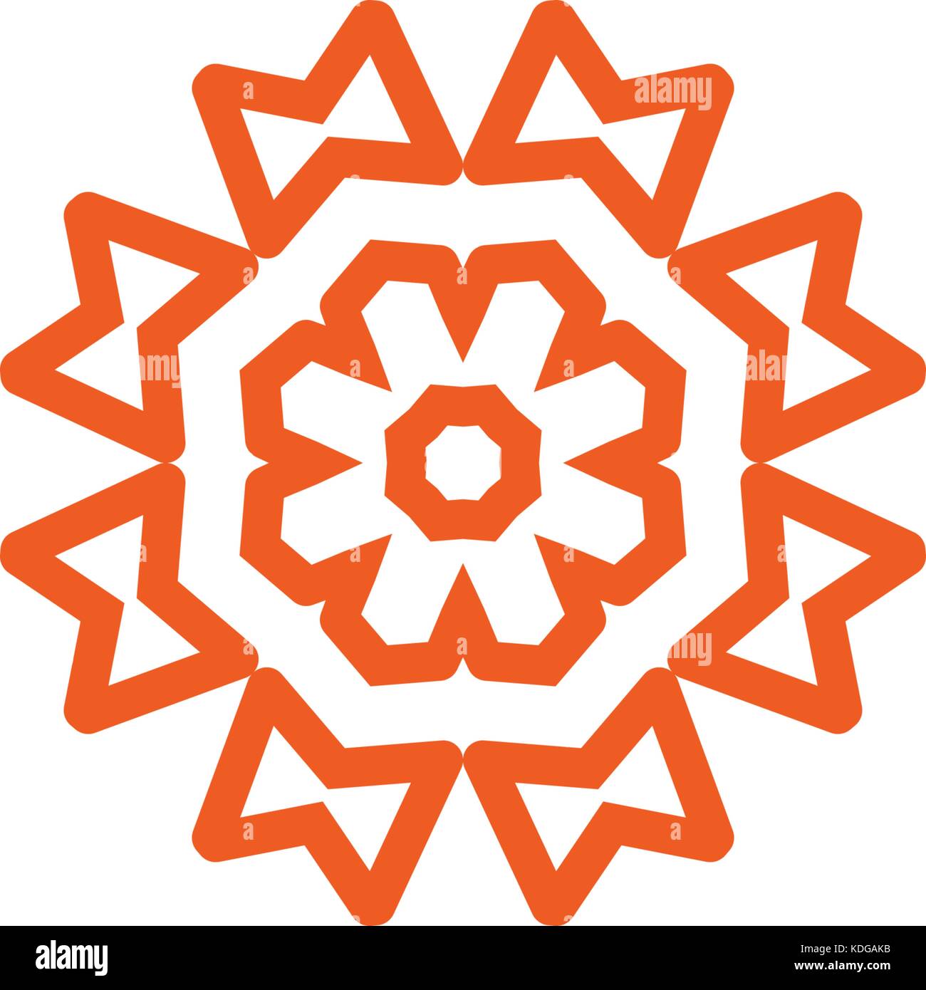 Flower vector linear logo. Orange line art sun icon. Outline garden abstract symbol. Stock Vector