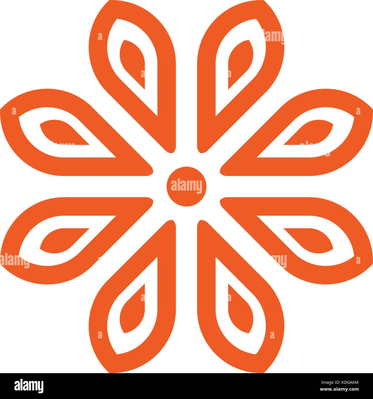 Flower vector linear logo. Orange line art sun icon. Outline garden abstract symbol. Stock Vector