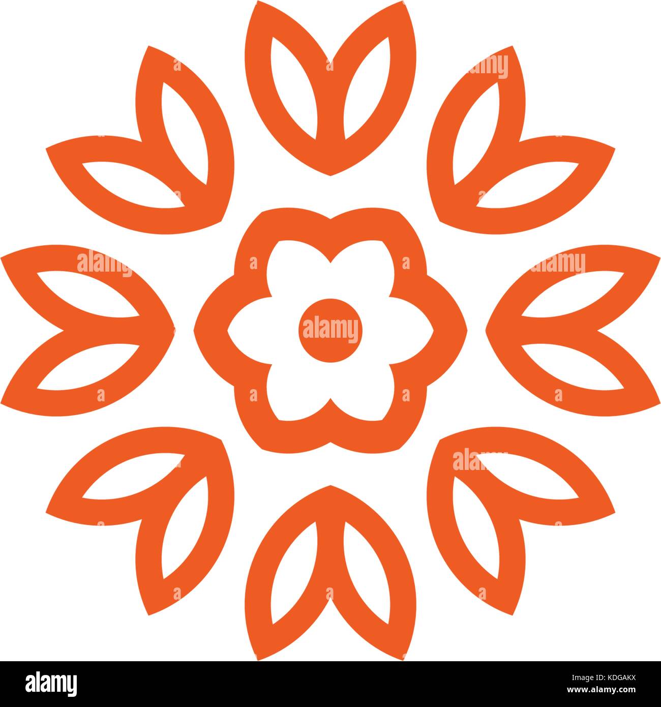 Flower vector linear logo. Orange line art sun icon. Outline garden ...