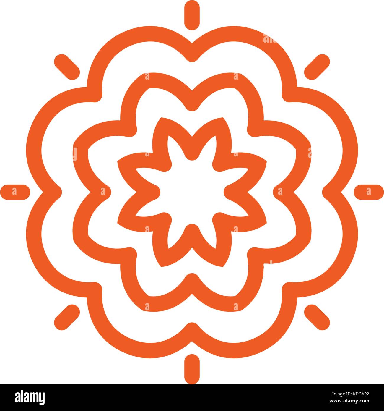 Flower vector linear logo. Orange line art sun icon. Outline garden abstract symbol. Stock Vector