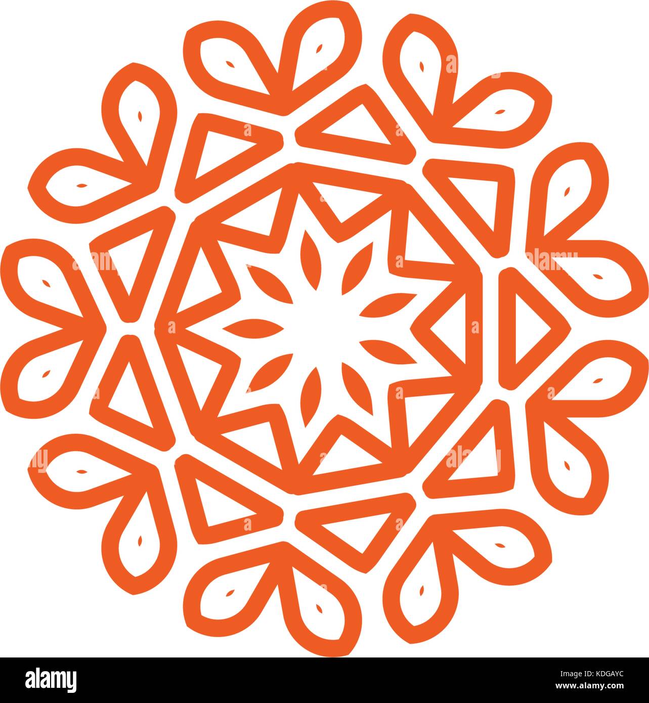 Flower vector linear logo. Orange line art sun icon. Outline garden abstract symbol. Stock Vector