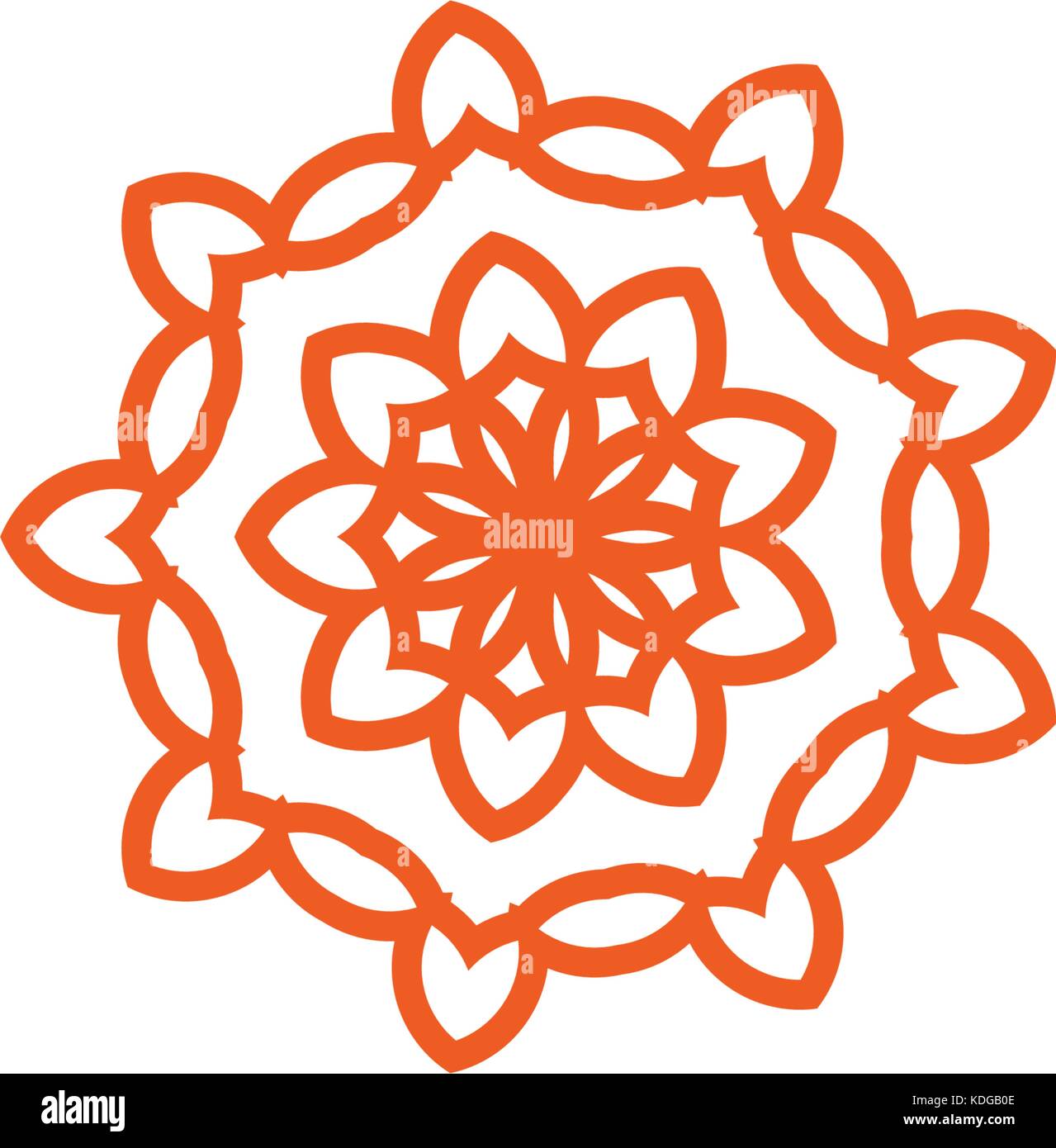 Flower vector linear logo. Orange line art sun icon. Outline garden abstract symbol. Stock Vector