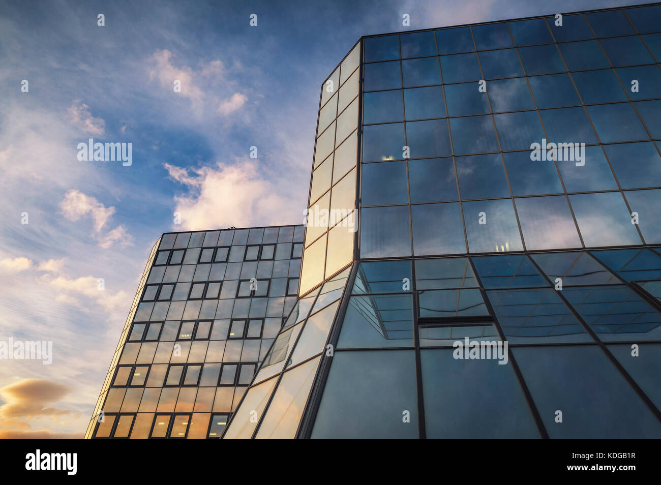 Sunset Clouds Reflected in Windows of Modern Office Building Stock ...