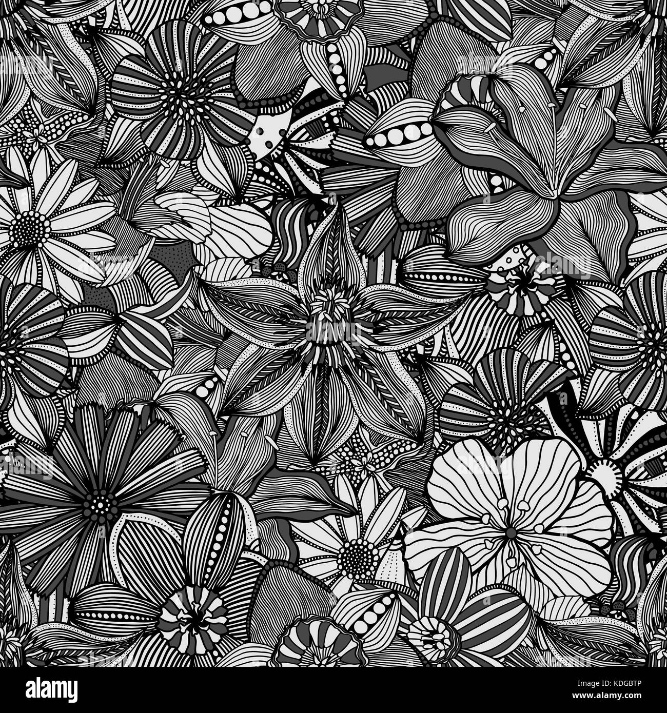 Seamless pattern - black and white flower background.Vector ...