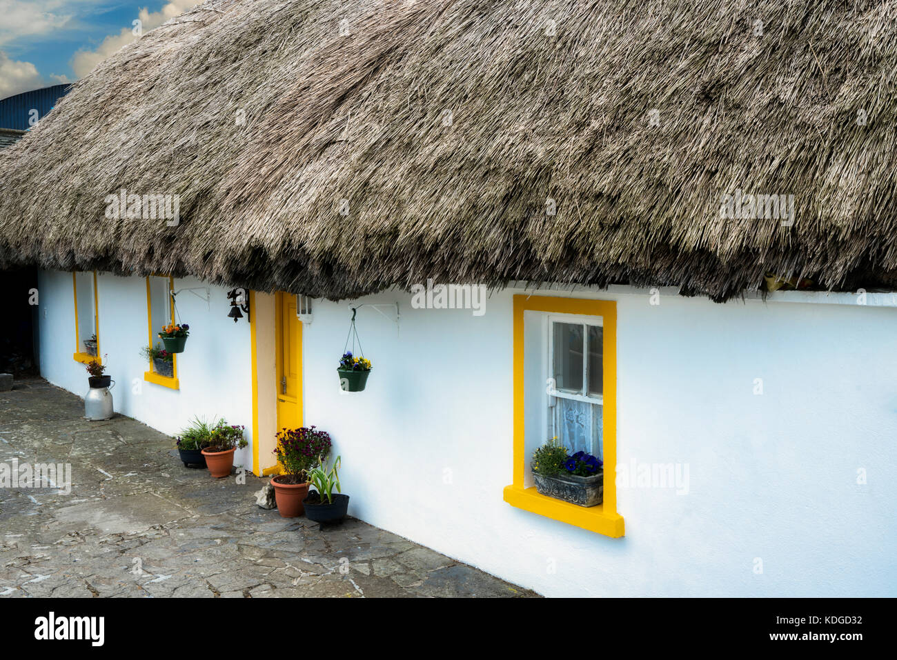 Thatached roof and house front, County Clare, Ireland Stock Photo