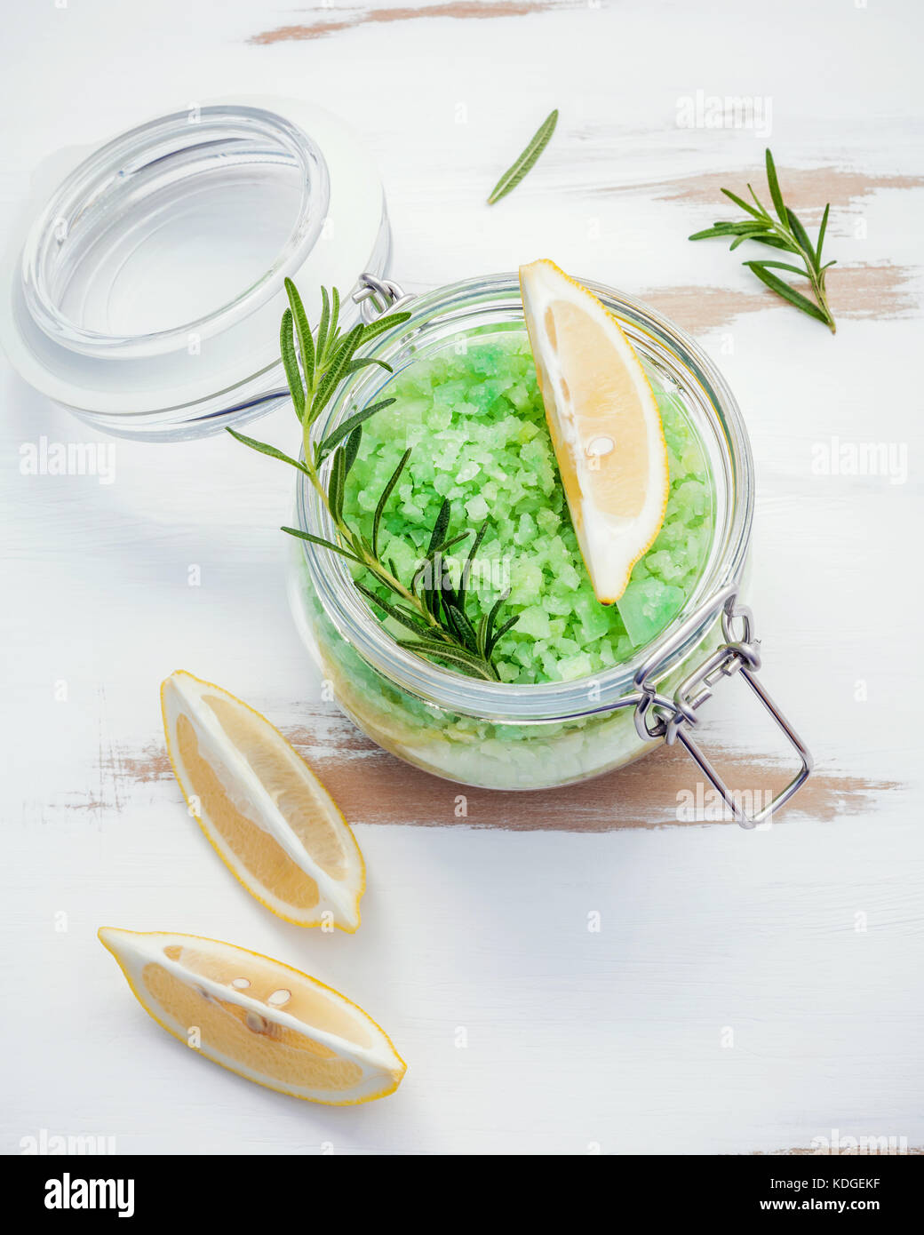 Aromatic sea salt with aromatic herbs . Fresh peppermint ,sage and rosemary. Nature spa