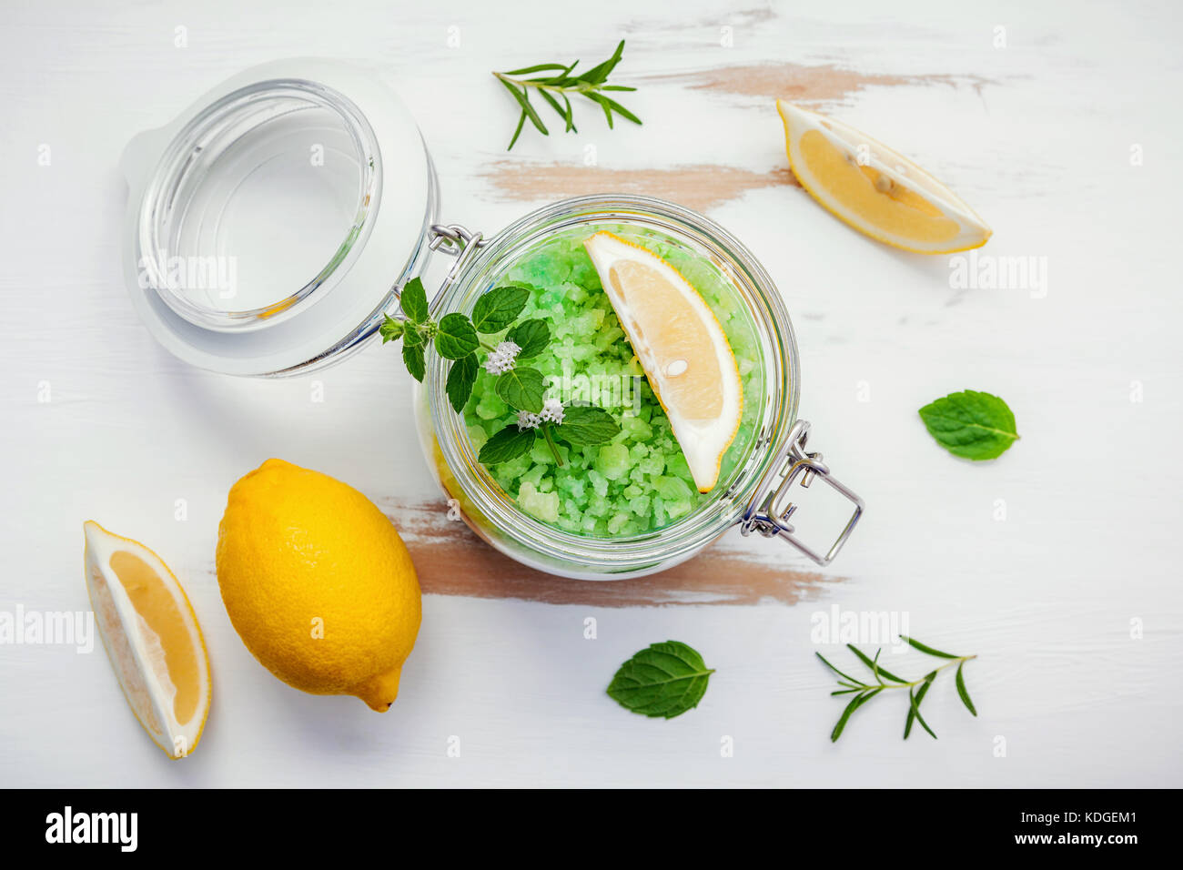 Aromatic sea salt with aromatic herbs . Fresh peppermint ,sage and rosemary. Nature spa
